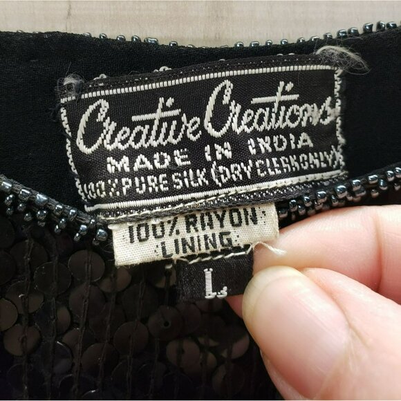 Creative Creations Silk Sequin Top, Large, Shoulder Pads, Made in India, Lined - Picture 4 of 9